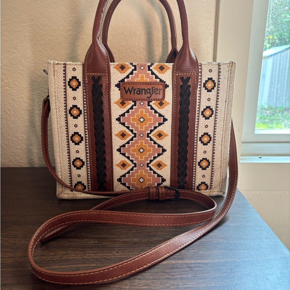 Wrangler Brown and Cream Geometric Satchel